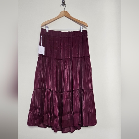 NWT LC Lauren Conrad Silky Burgundy Tiered A-Line Midi Skirt Plus Size XXL 1219 - Picture 8 of 14